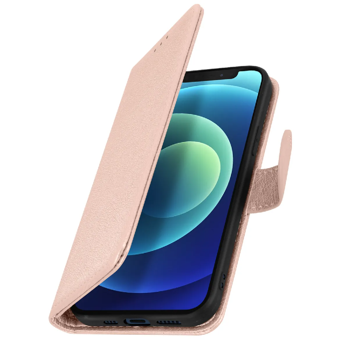 Avizar Rose Étui Pour Iphone 12 Clapet Portefeuille Fonction Support Vidéo Champagne