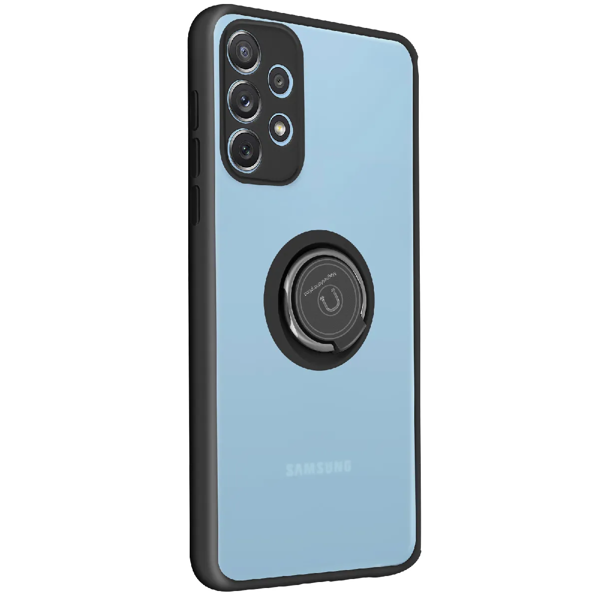 Avizar Noir Coque Pour Samsung Galaxy A32 Bi-Matière Bague Métallique Support Vidéo