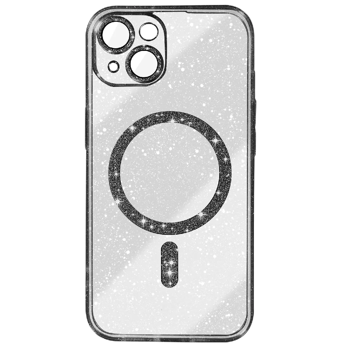 Avizar Noir Coque Magsafe Pour Iphone 15 Silicone Pailleté