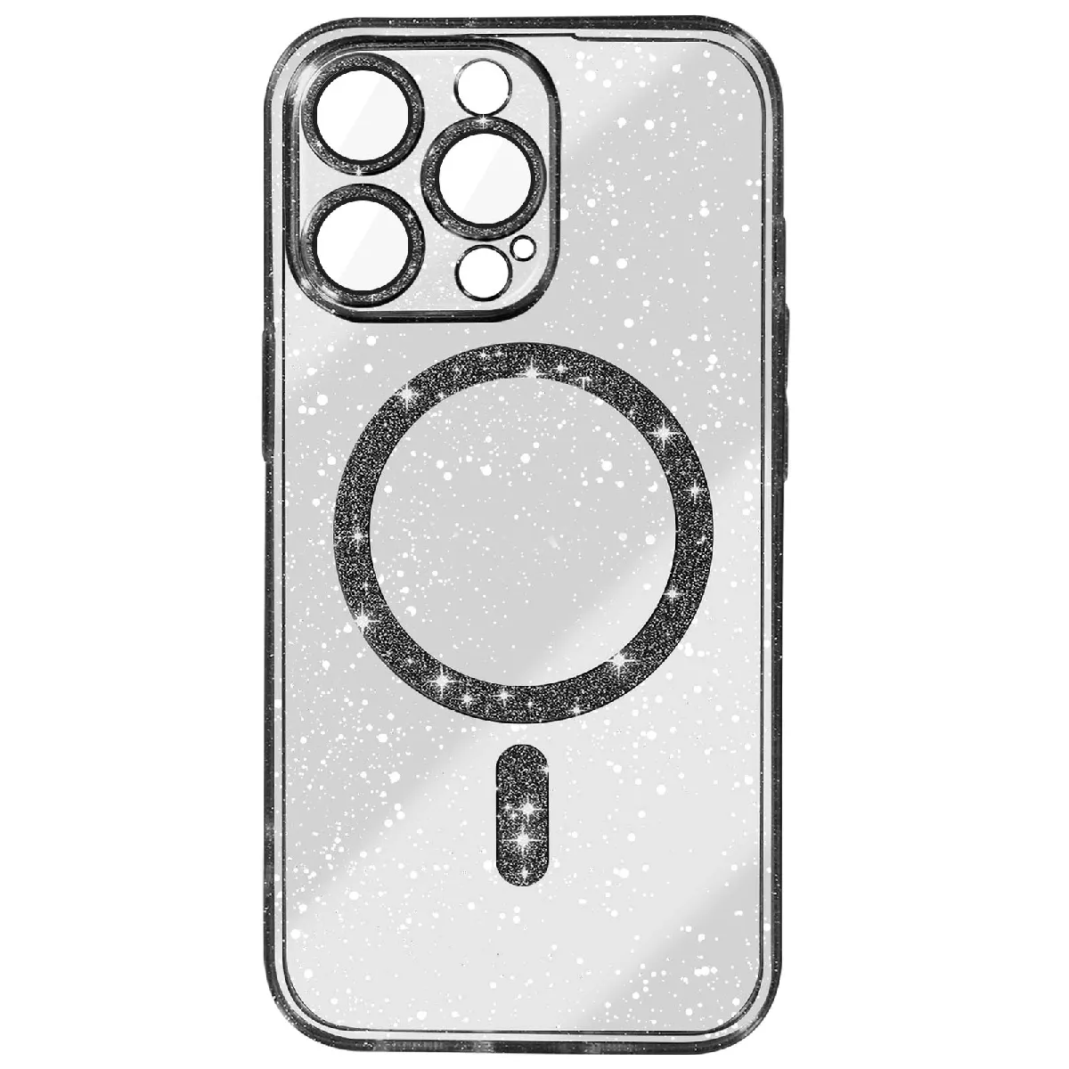 Avizar Noir Coque Magsafe Pour Iphone 15 Pro Silicone Pailleté