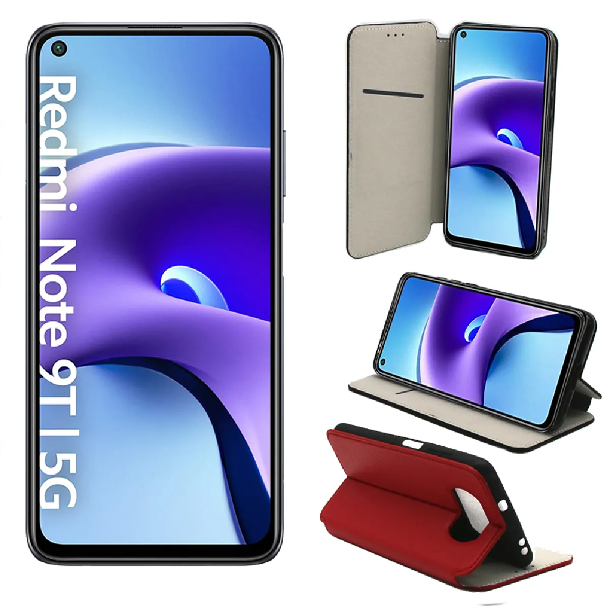 Xeptio Rouge Étui Portefeuille À Porte-Cartes Xiaomi Redmi Note 9T 5G
