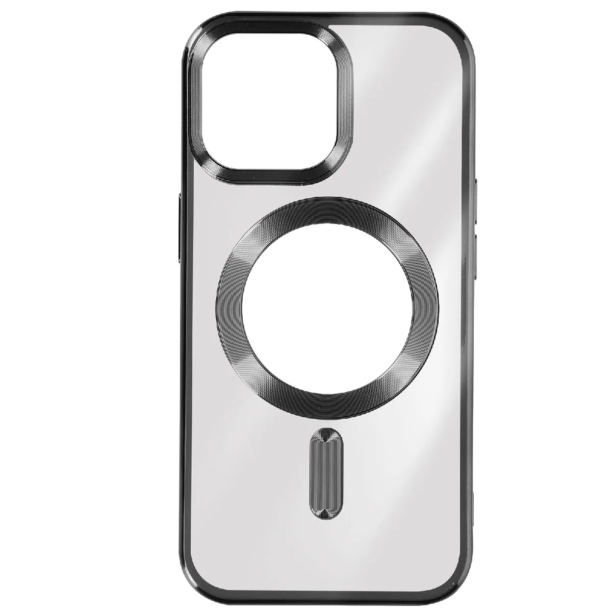 Avizar Noir Coque Magsafe Pour Iphone 15 Pro Silicone Protection Caméra Contour Chromé