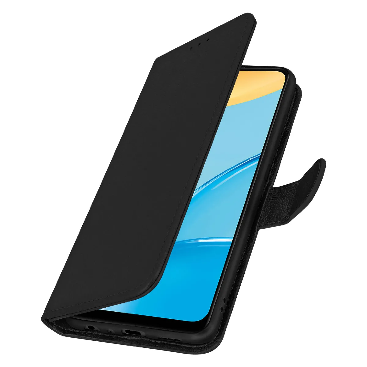 Avizar Noir Étui Pour Oppo A15 Clapet Portefeuille Fonction Support Vidéo