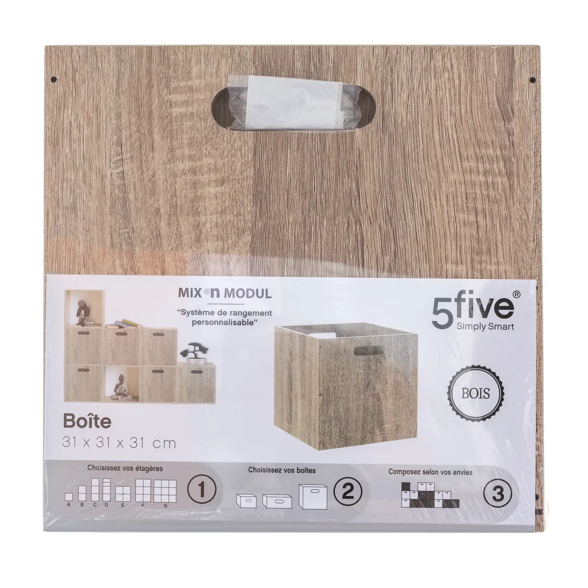 Boîte De Rangement Five Simply Smart - 31 X 31 X 31 Cm - Noir - En Polypropylène Et Carton Avec Poignées Métal