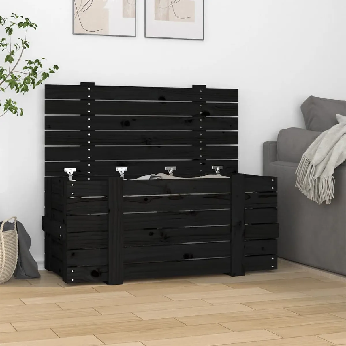 Vidaxl Boîte de rangement Noir 91x40 5x42 cm Bois massif de pin 825002 - vue 1