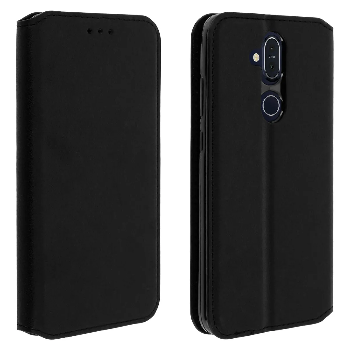 Avizar Noir Housse Pour Nokia 8.1 Étui Folio Porte-Cartes Fonction Support