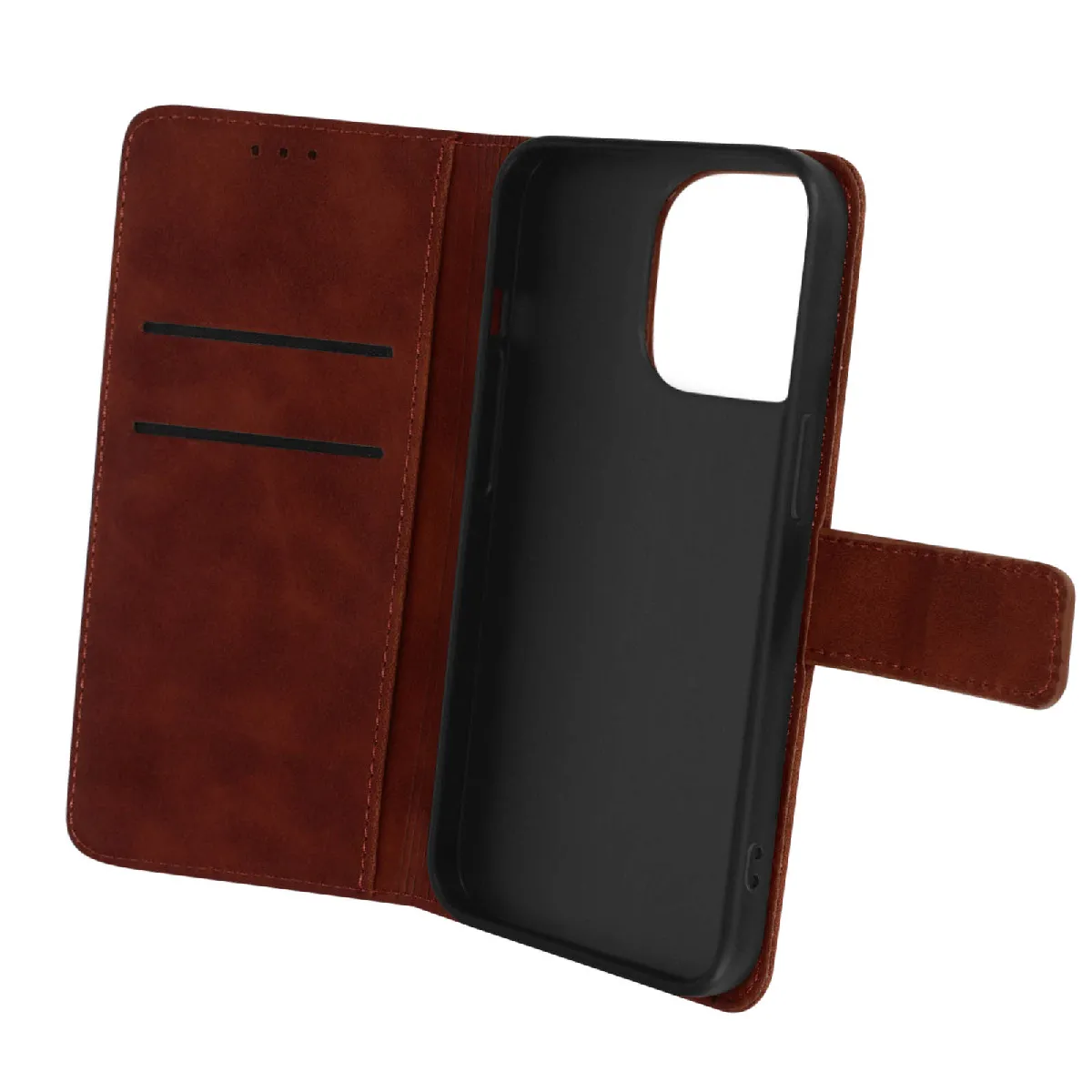 Avizar Marron Étui Pour Iphone 14 Pro Folio Portefeuille Support Vidéo Mat Soft Touch