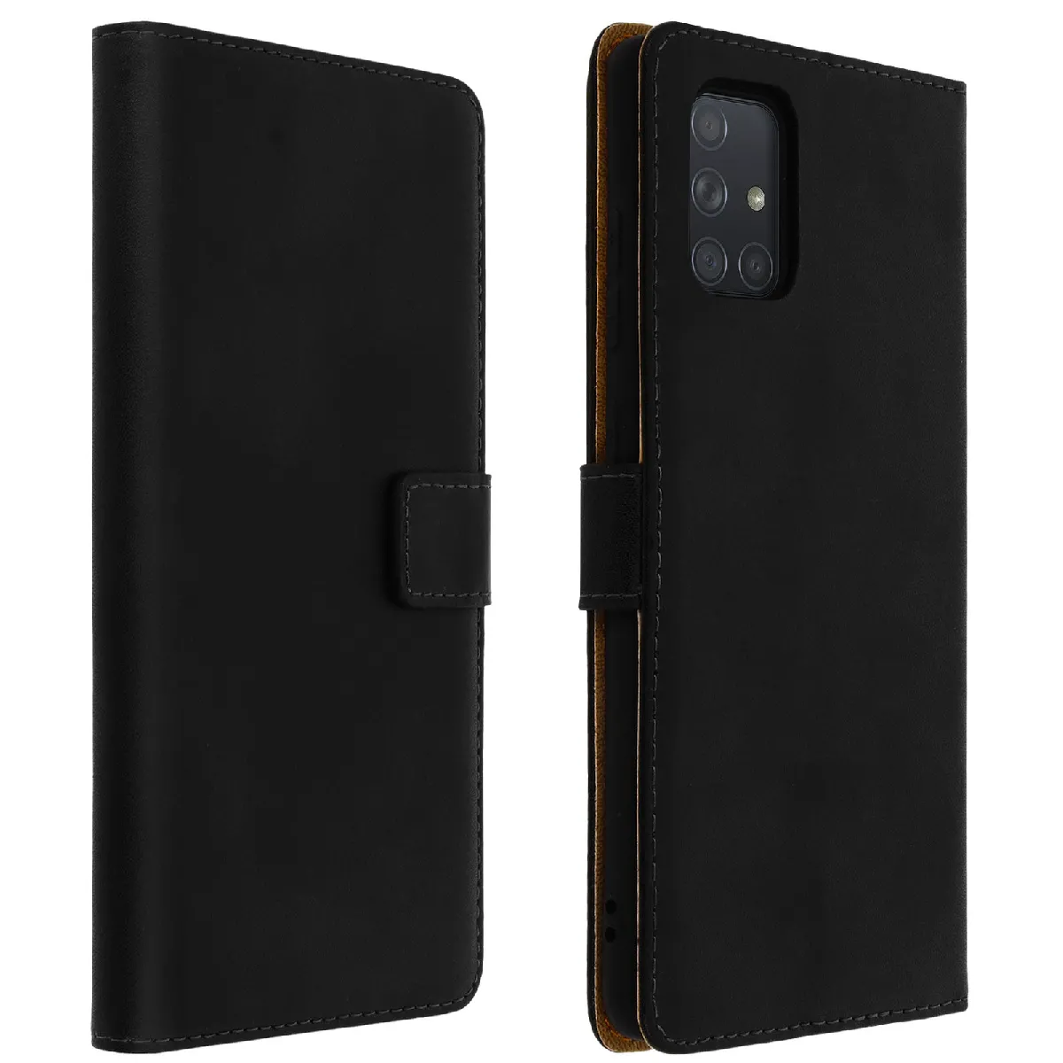 Avizar Noir Housse Pour Samsung Galaxy A51 Cuir Véritable Porte Cartes Support