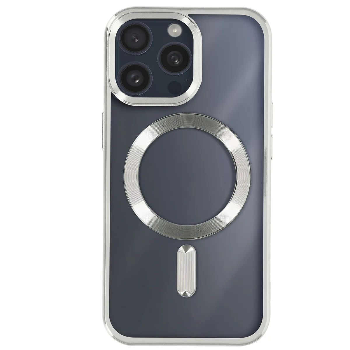 Avizar Argent Coque Magsafe Pour Iphone 15 Pro Silicone Protection Caméra Chromé