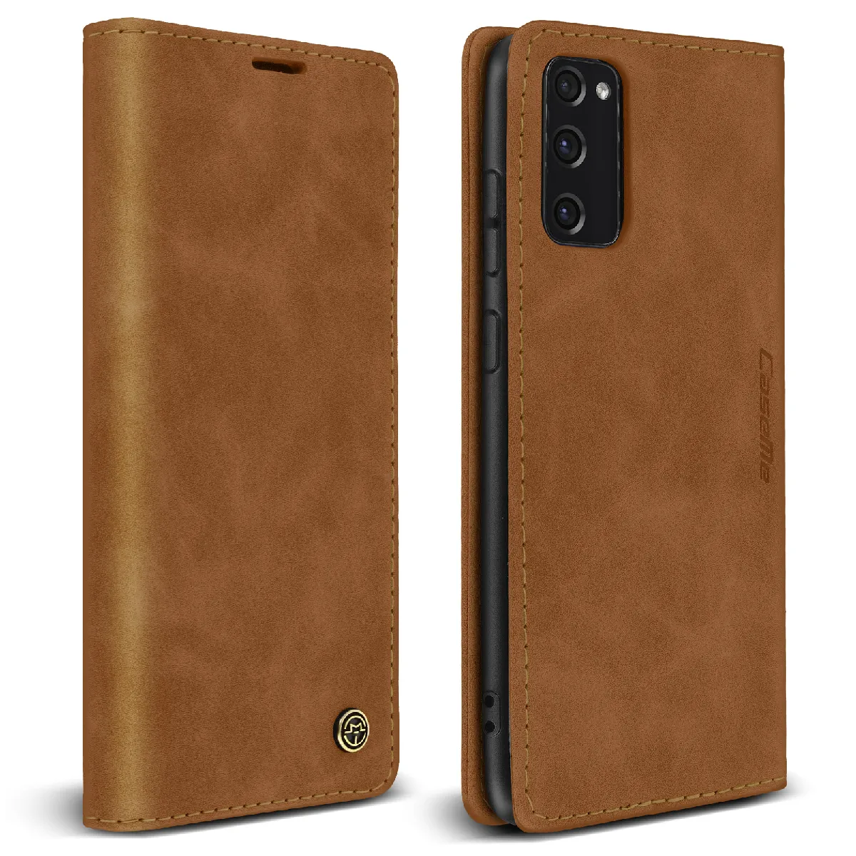 Avizar Marron Étui Pour Samsung Galaxy S20 Fe Folio Vintage Portefeuille Et Support Vidéo Camel