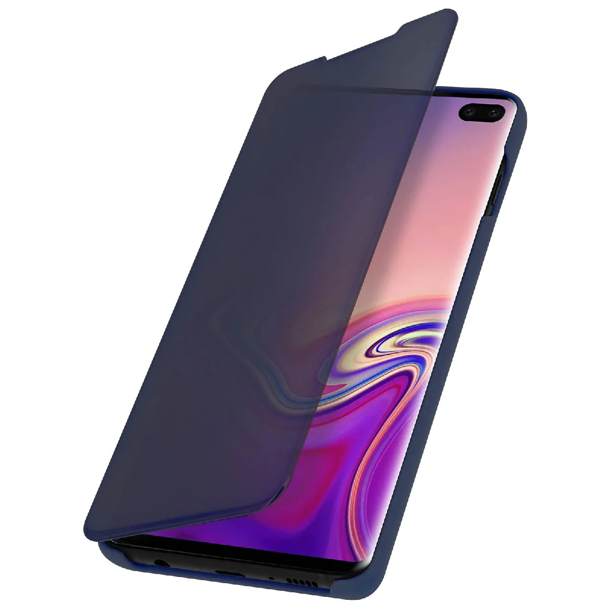 Avizar Bleu Housse Pour Samsung Galaxy S10 Plus Étui Miroir Clapet Translucide Nuit