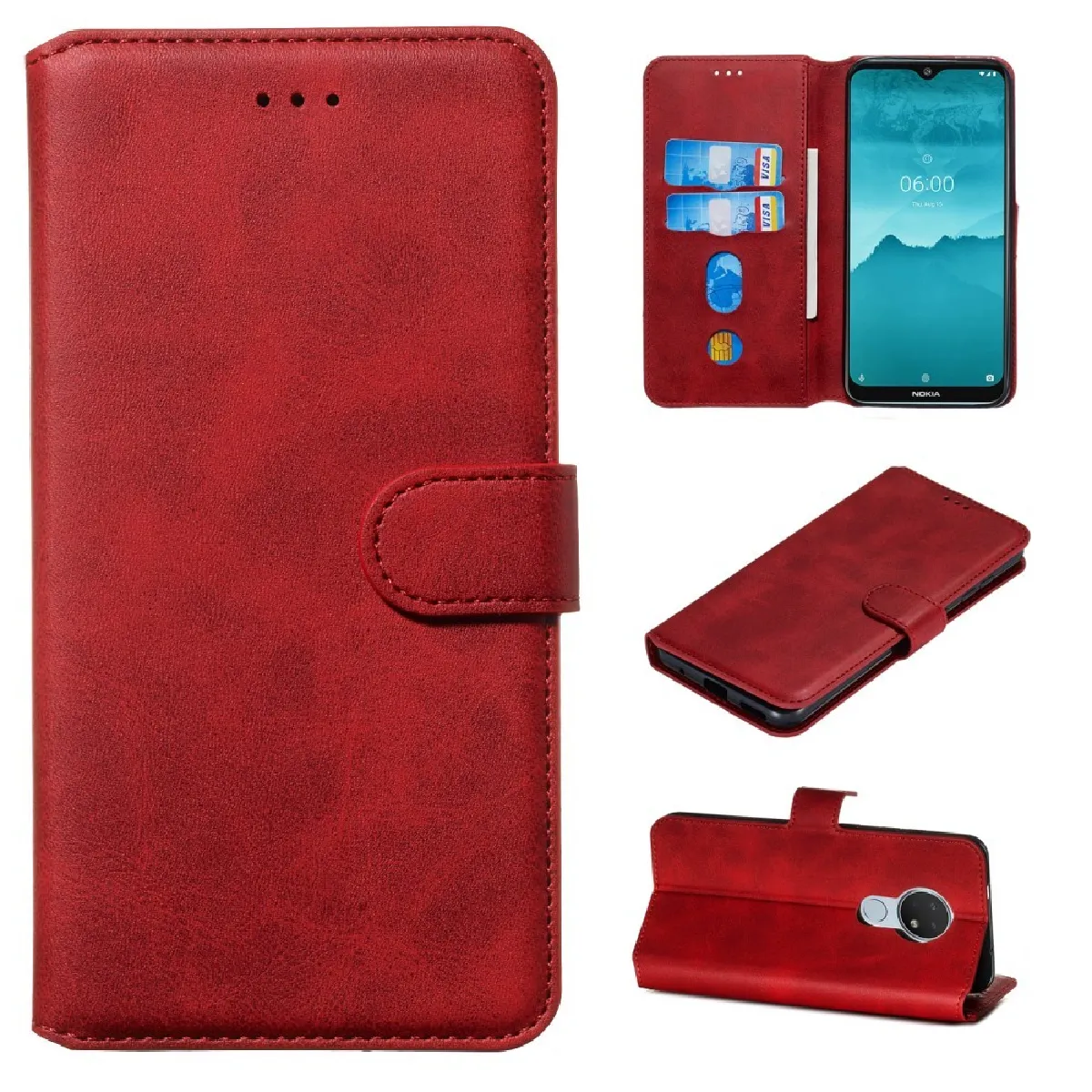 Générique Rouge Étui Portefeuille Avec Support Nokia 7.2 / Nokia 6.2