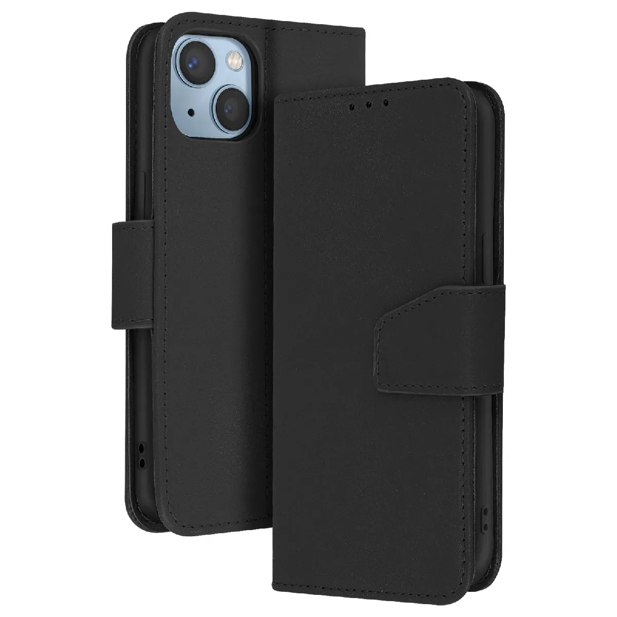 Avizar Noir Étui Portefeuille Pour Iphone 14 Plus En Cuir Premium Avec Fonction Stand