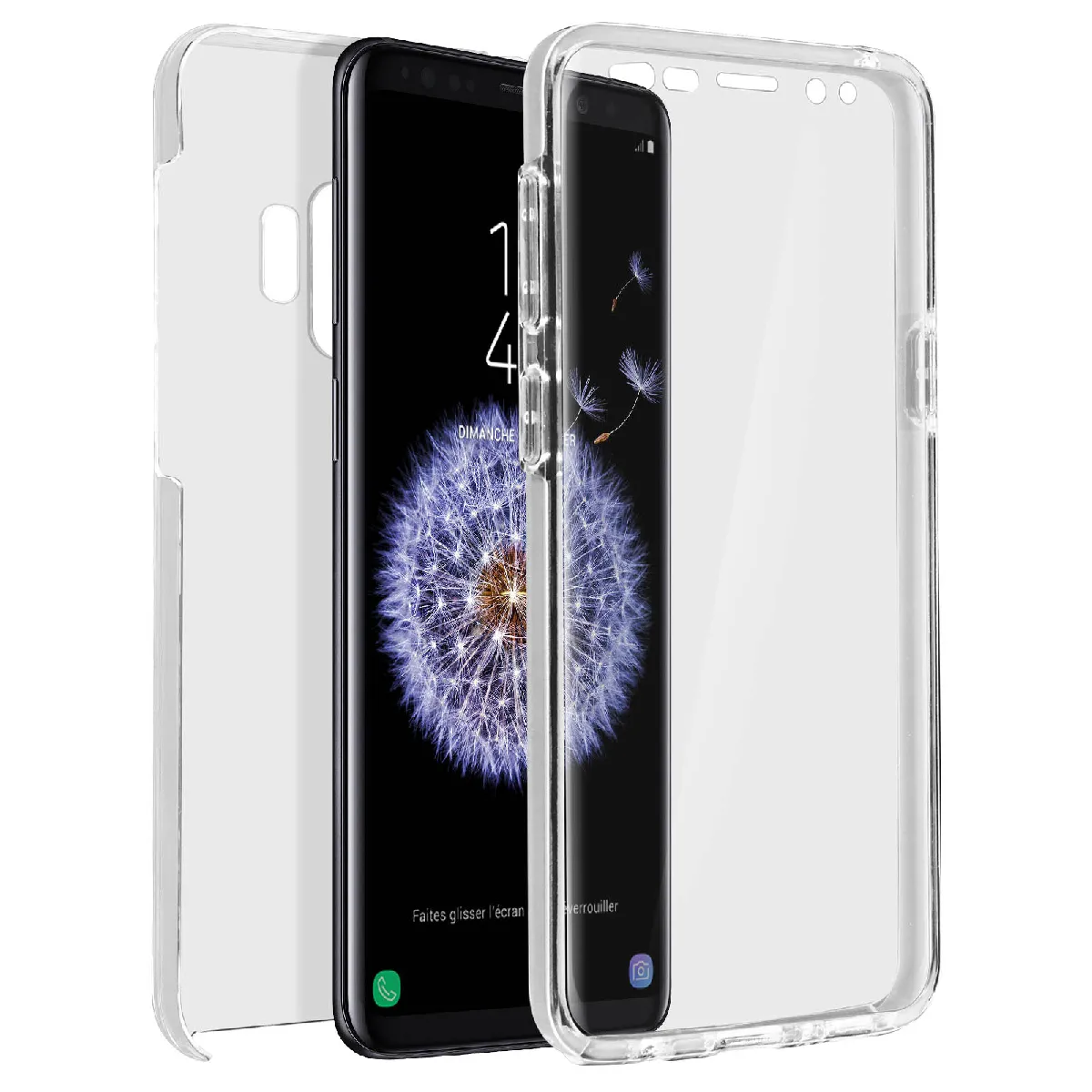 Avizar Coque Galaxy S9 Protection Silicone + Arrière Polycarbonate Transparent