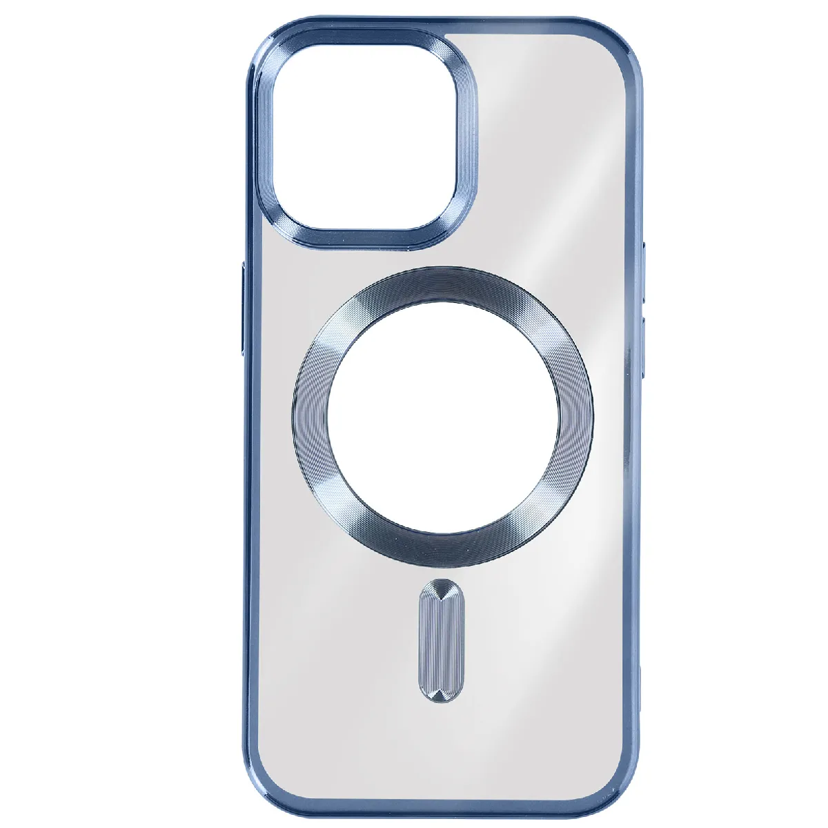 Avizar Bleu Coque Magsafe Pour Iphone 15 Pro Silicone Protection Caméra Contour Chromé