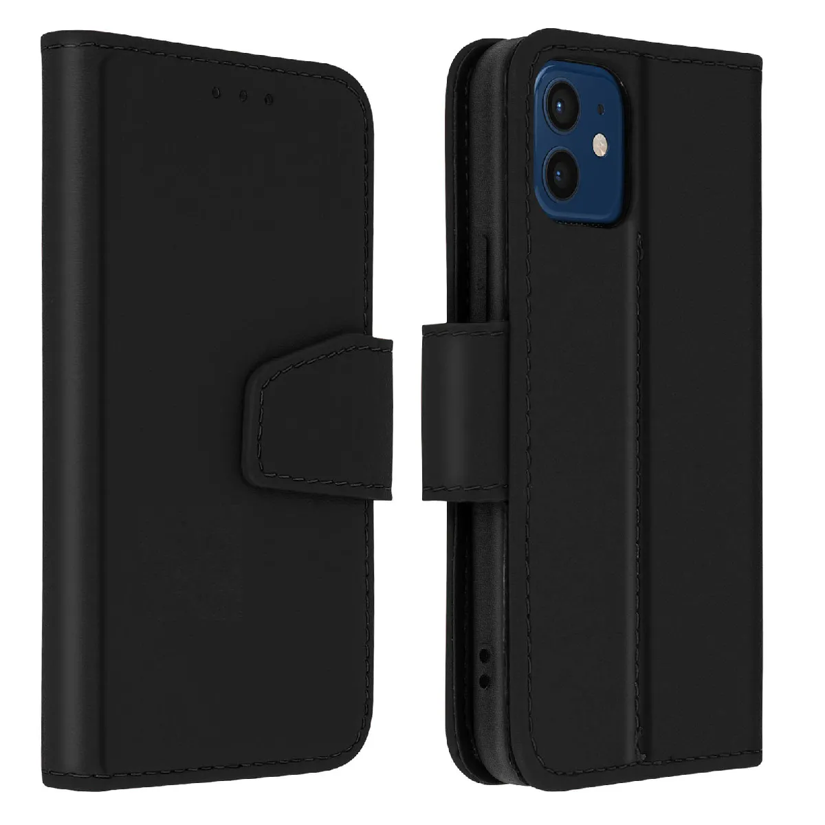 Avizar Noir Housse Pour Iphone 12 Mini Cuir Porte-Carte Fonction Support Premium