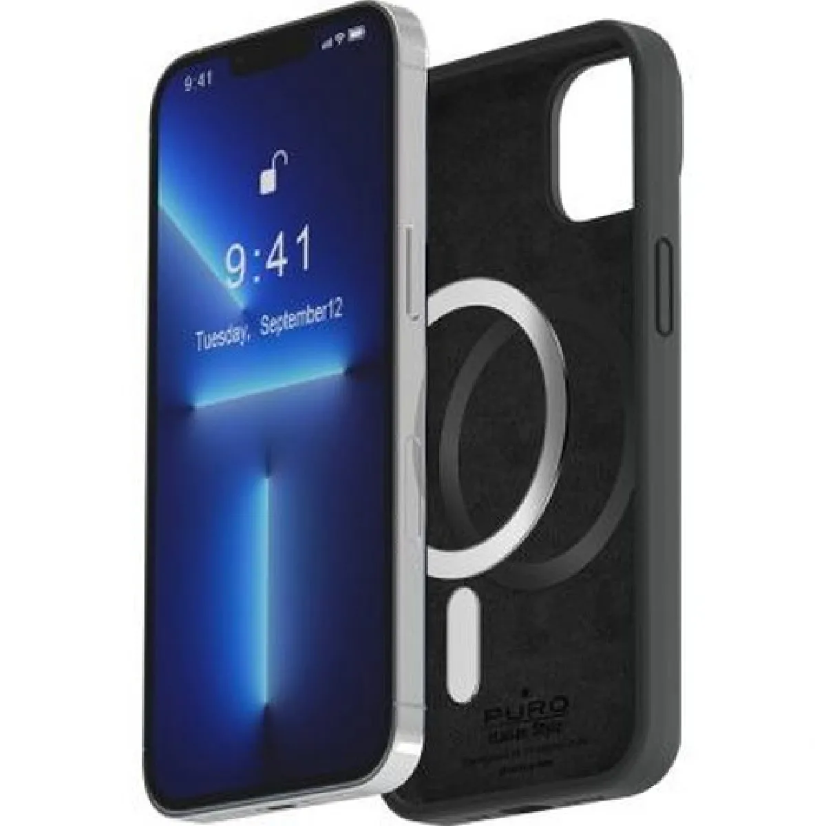Puro Noir Coque Pour Iphone 14 Pro En Silicone Icon Compatible Magsafe