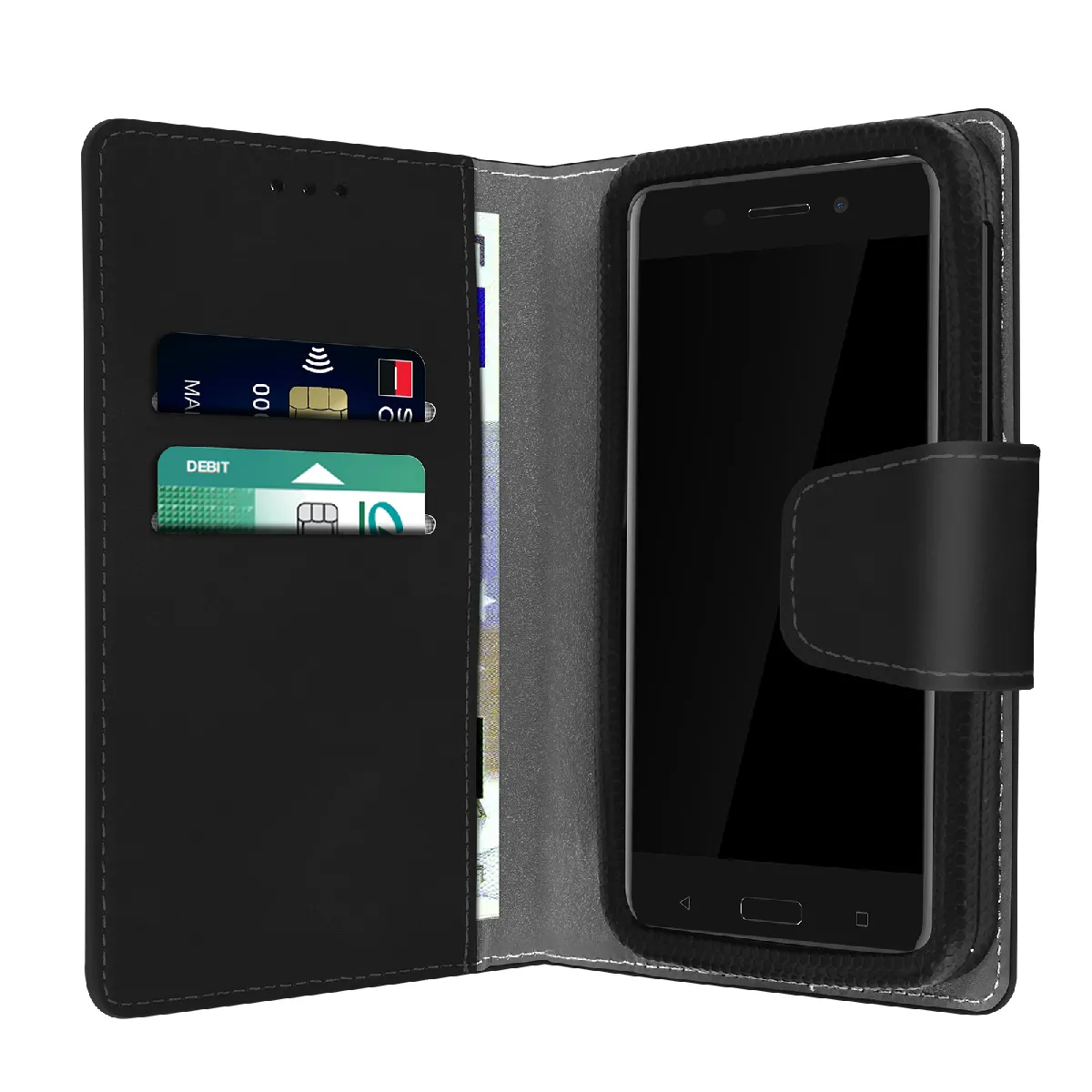 Avizar Noir Housse Pour Smartphone 5.5 À 6 Pouces Universelle Porte-Cartes Fonction Slide