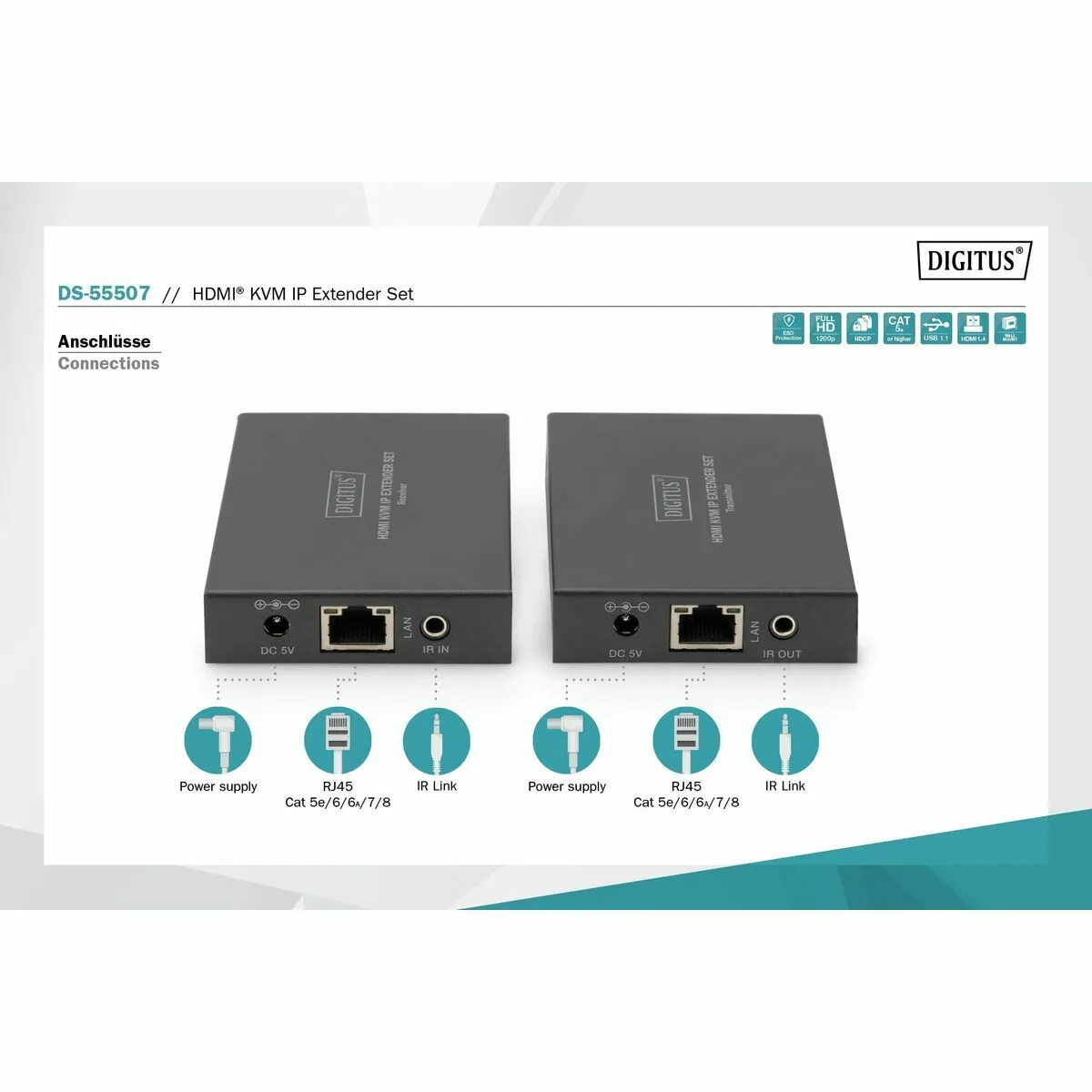 Digitus Gris Extendeur Hdmi Kvm Sur Ip - 150 M - Foncé