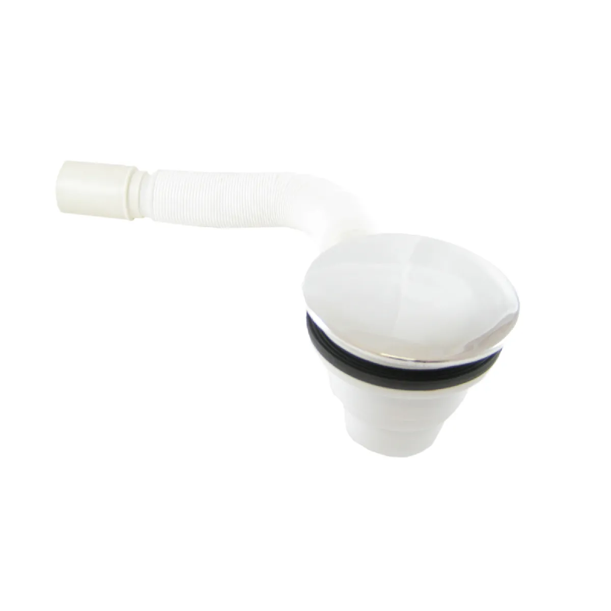 Bonde de douche 90mm, extra plat, trou d'évacuation receveur de douche, siphon avec système anti-odeur, filtre à cheveux, flexible, couvercle chromé, blanc, monobloc