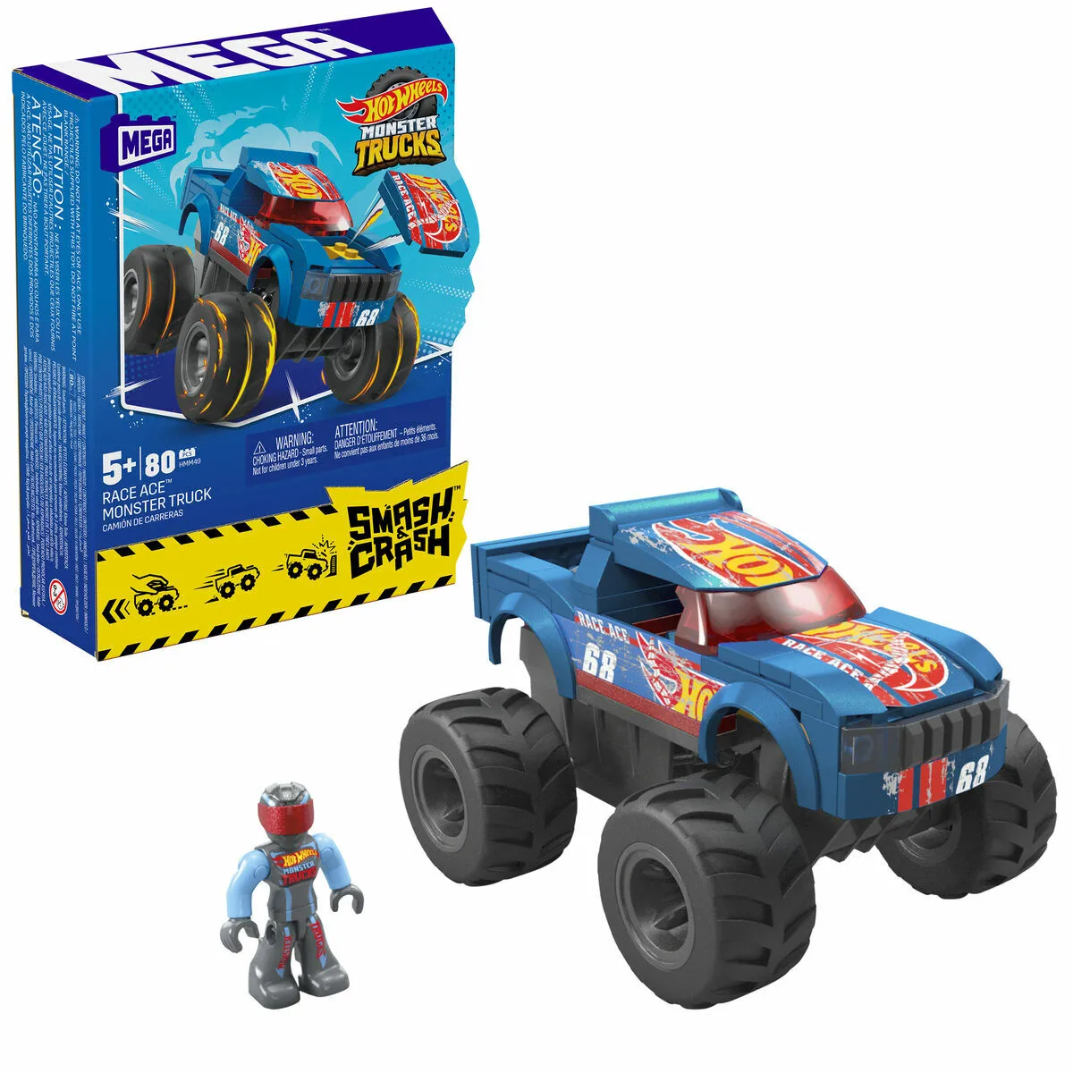MEGA Hot Wheels Monster Truck Jouets de Construction Le Capot de Course se décolle sur 'impact avec 1 Micro Figurine articulée et des Roues géantes HMM49 - vue 8