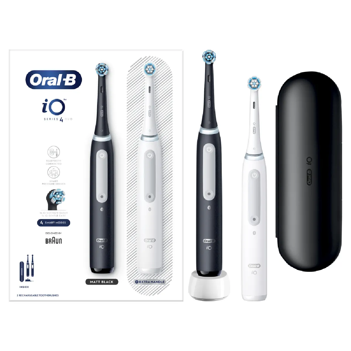 Brosse à Dents Électrique Oral-B iO 4 Duo – 4 Modes, Capteur de Pression, Étui de Voyage