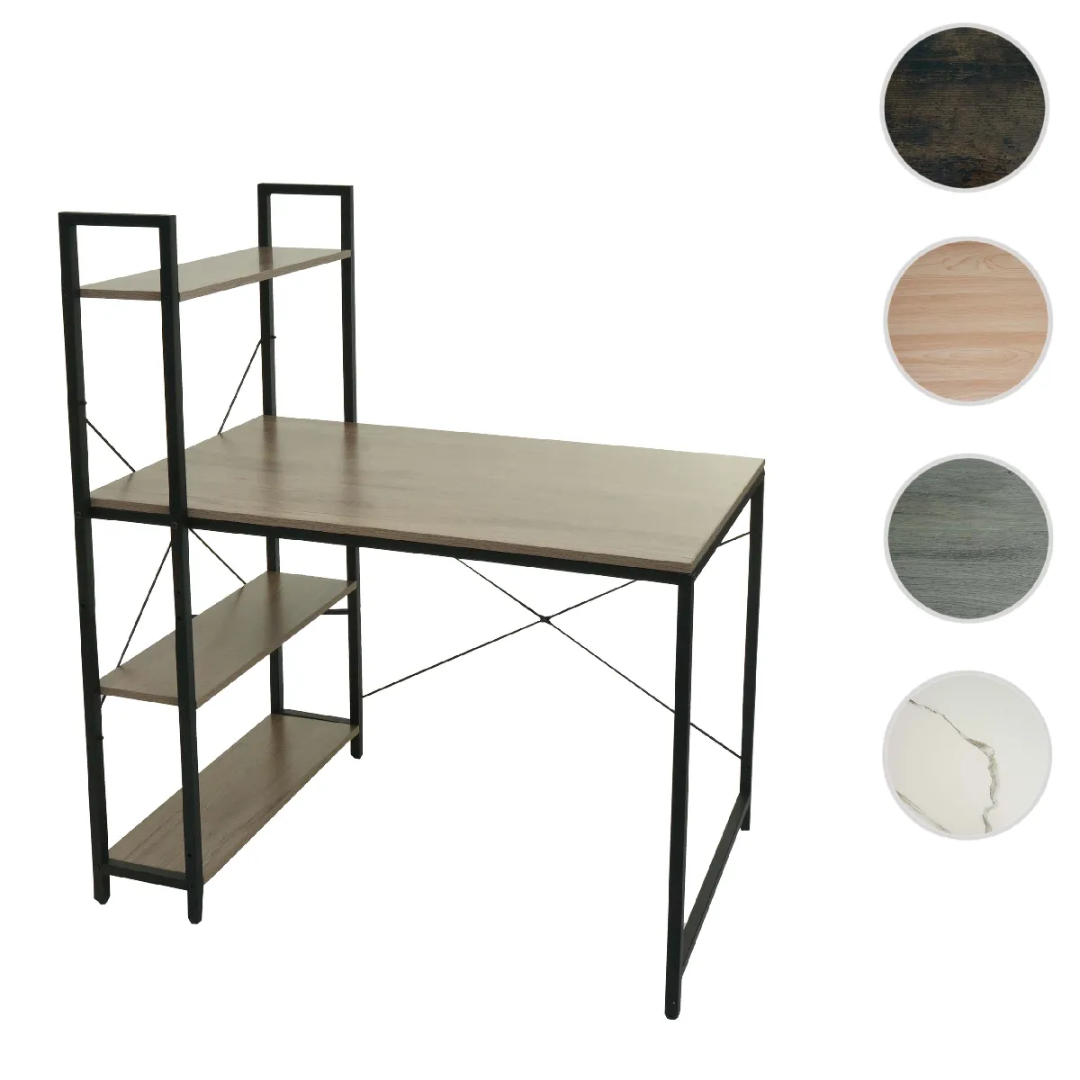 Mendler Gris Bureau Métal Avec Étagères