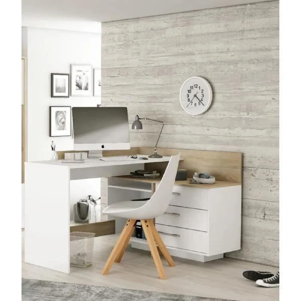 Bureau Droit Parisot 3 Tiroirs – Style Scandinave Blanc, Panneaux De Particules