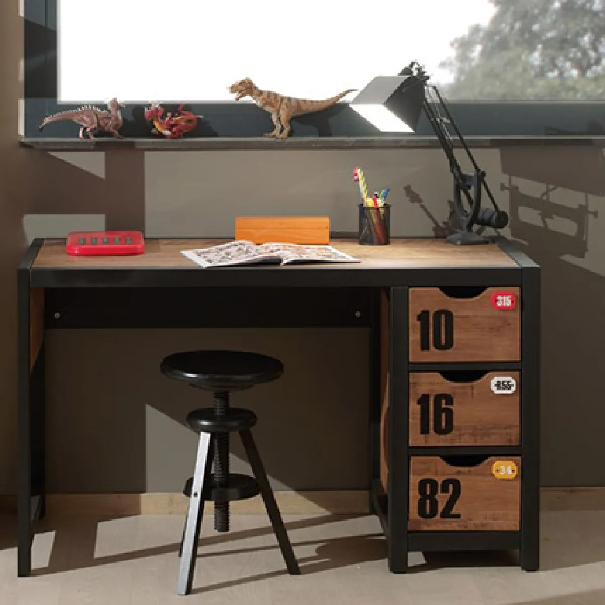 Mes Marron Bureau Avec Caisson 3 Tiroirs