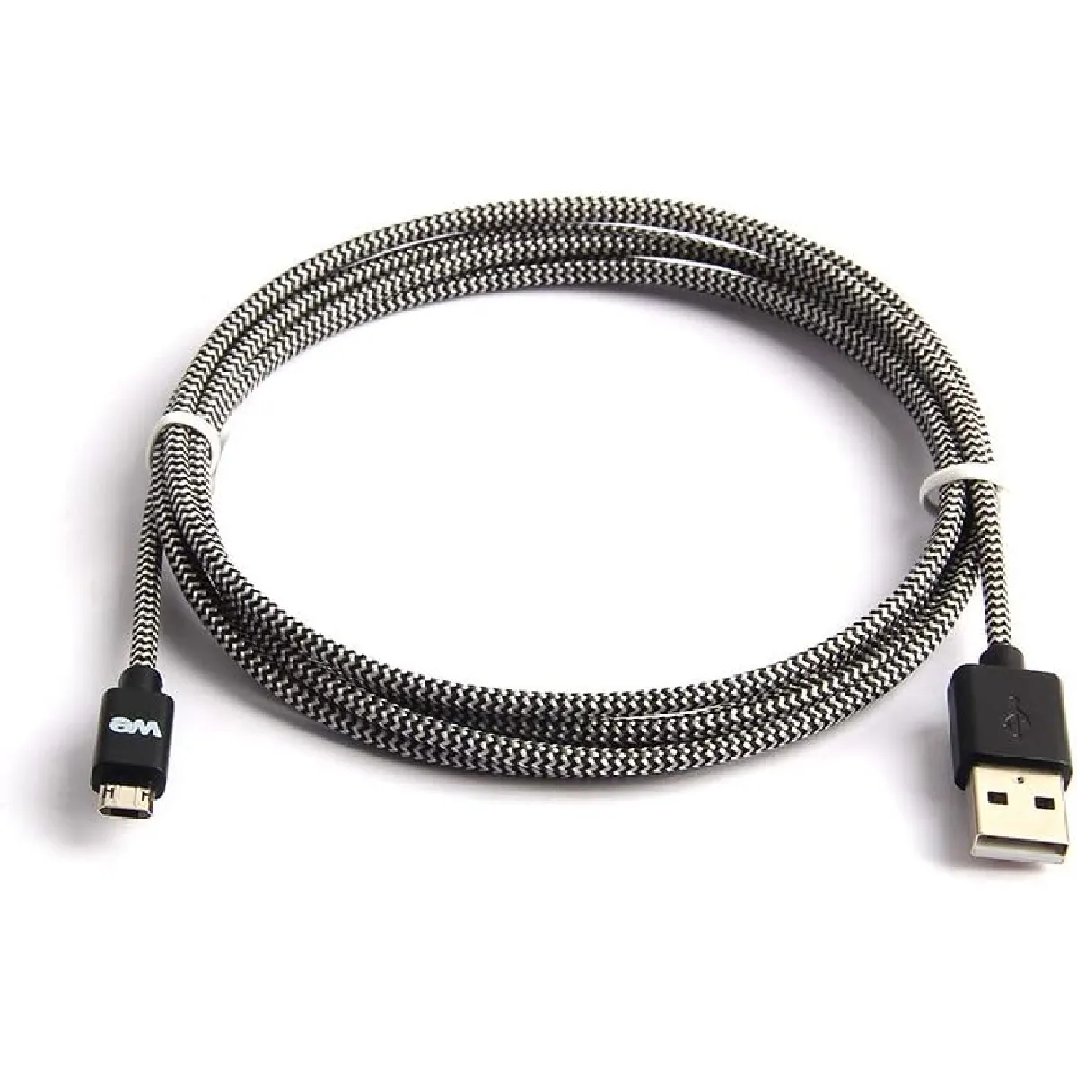 We Noir/Blanc Câble Usb/Micro Usb Nylon Tressé 1M, Micro Usb Chargeur Rapide Ultra Résistant - / - Neuf - Image 3