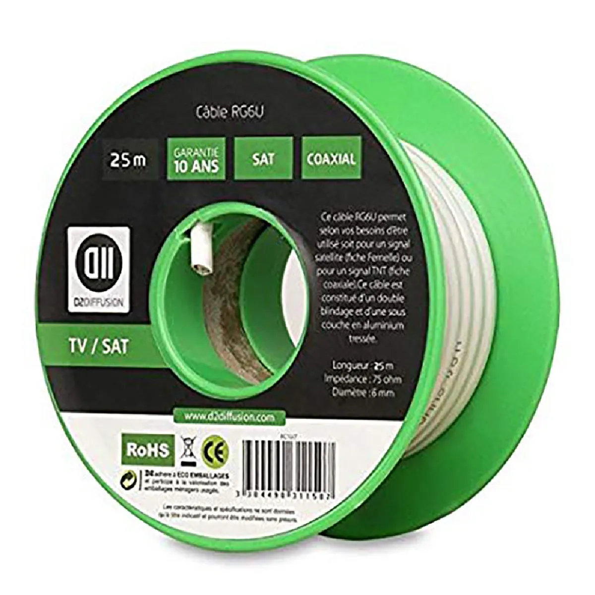 D2 Diffusion Bobine De Câble 25M 6 Mm - D2bob625