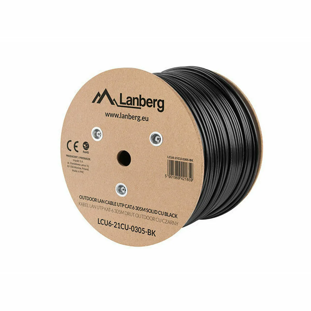 Lanberg Noir Câble Réseau Extérieur Cat6 - 305 M