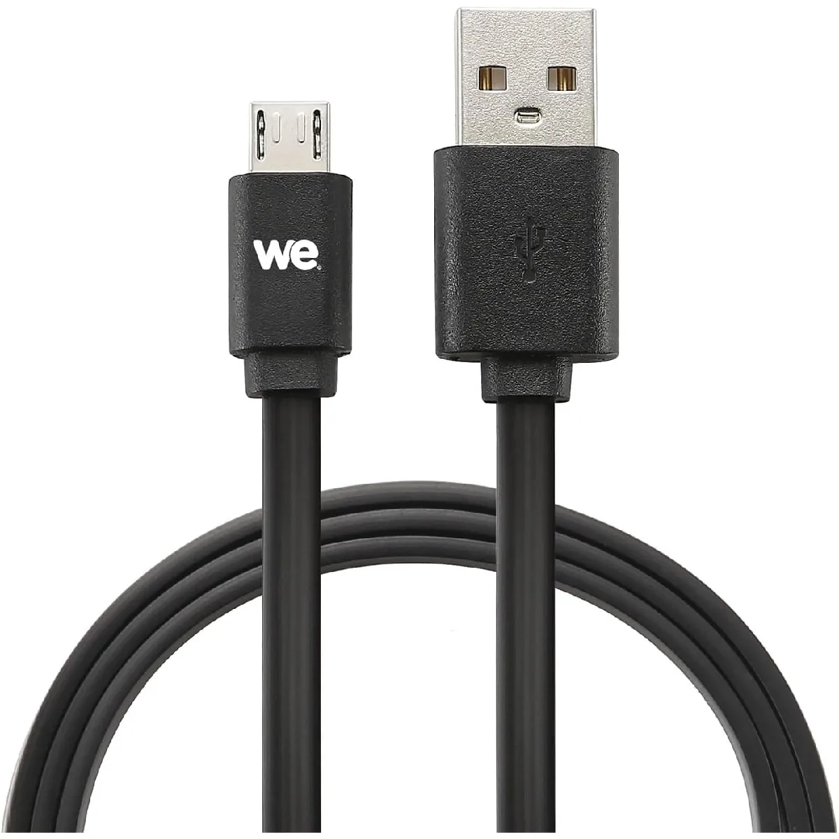 We Noir Câble Micro Usb Plat 2M Réversible - Connecteur Ultra Résistant - Charge Rapide Pour Samsung Huawei Nexus Sony