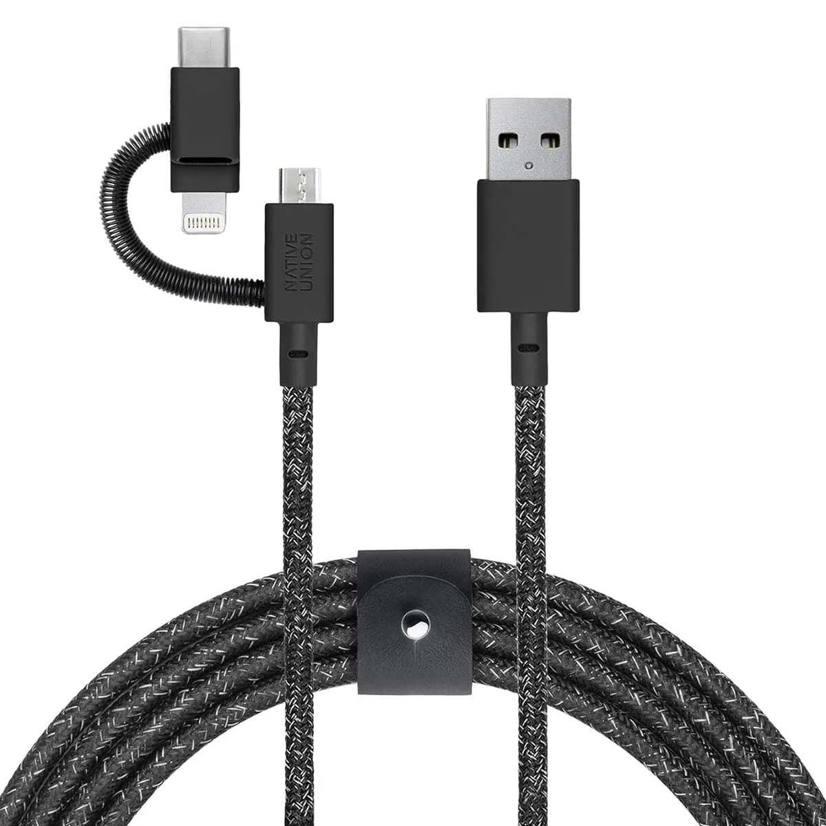 Native Union Noir Câble Eco Belt 3En 1 Usb-A Vers Micro Usb, Usb-C, Lightning - 2M