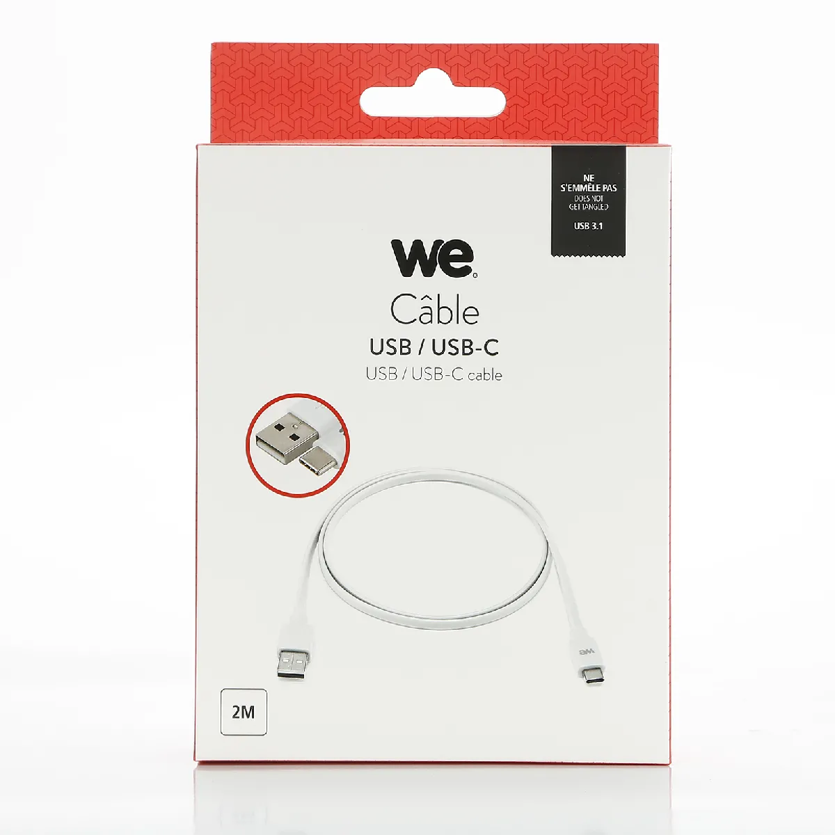 We Bleu Câble Usb C Plat 2M Réversible - Connecteur Ultra Résistant - Charge Rapide Pour Samsung Huawei Nexus Sony