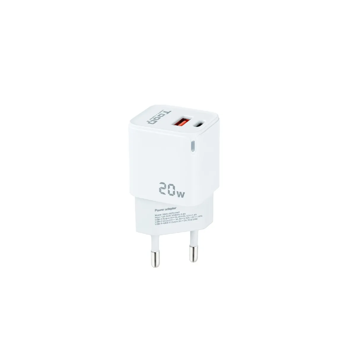 Tooq Blanc Chargeur Usb-C/Pd 20W +Usb-A/Qc 20W