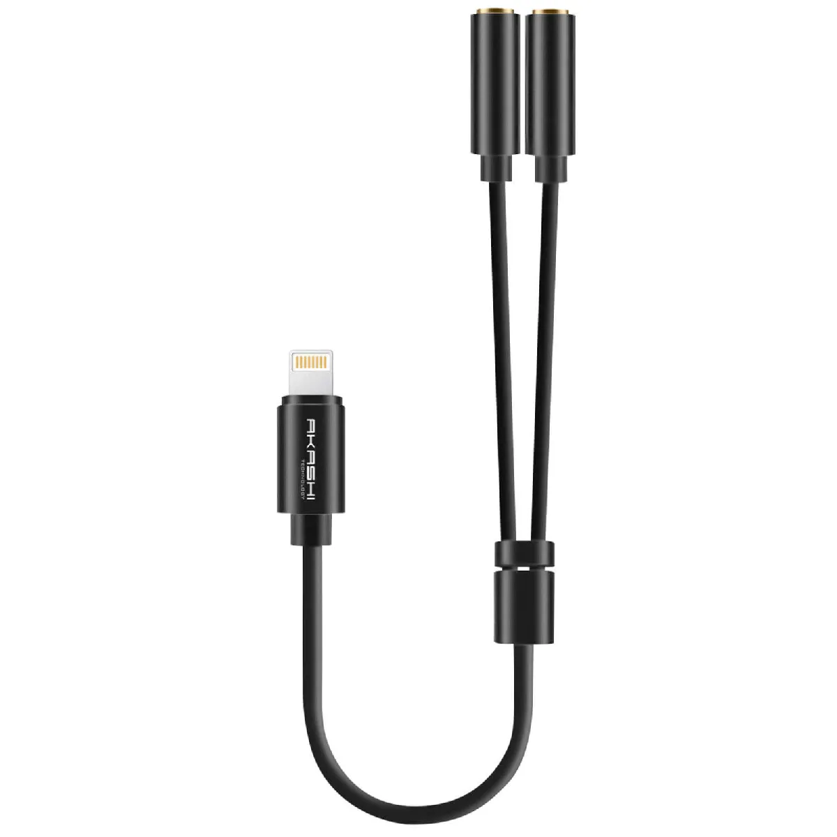 AKASHI Adaptateur Audio Lightning vers 2x Entr&eacute;e Jack 3.5mm Compact Noir