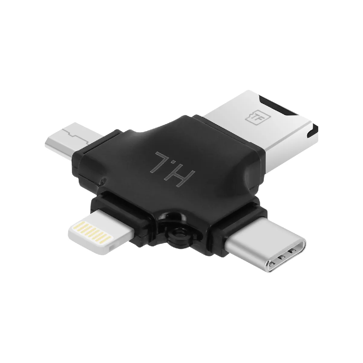 Avizar Noir Lecteur Carte Micro-Sd 4 En 1 Usb-C / Lightning / Micro-Usb / Usb Compact