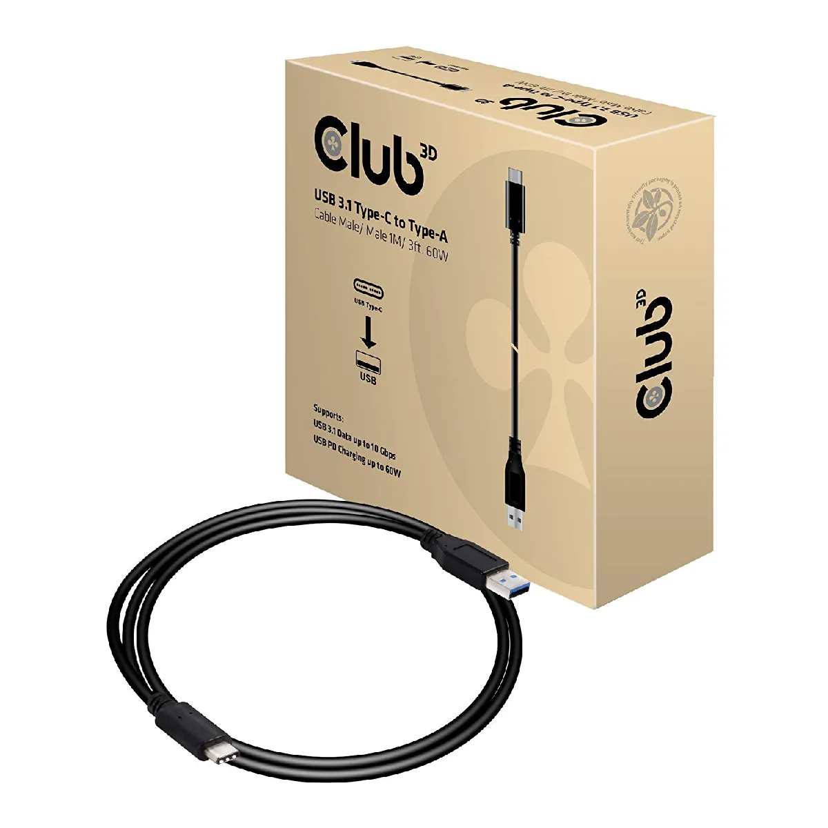 Club3d Noir Câble Usb Usb 3.2 Gen1 Usb-C® Mâle, Usb-A Mâle 1.00 M Cac-1523 - Image 2