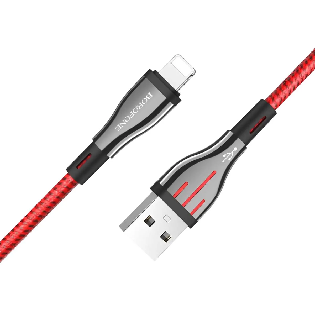 Borofone Noir/Rouge Câble Usb-A Vers Lightning 1.2M En Nylon Tressé Durable