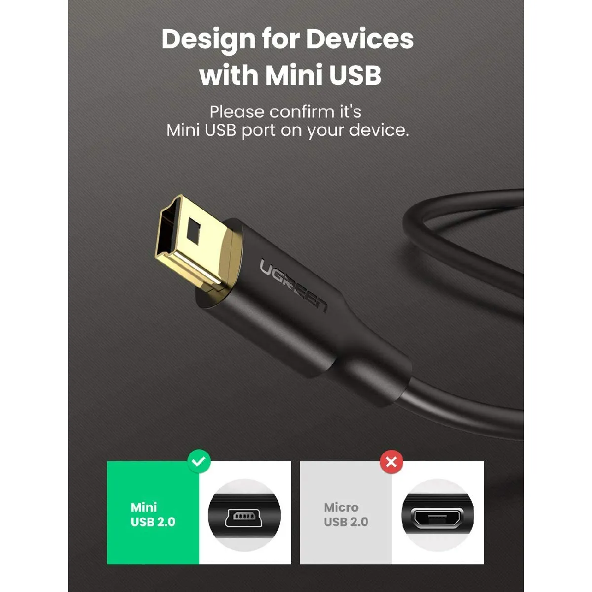 Câble Mini USB 2.0 Type A Vers 5 Broches B - Pour GPS, Disque Dur, Téléphone - Noir
