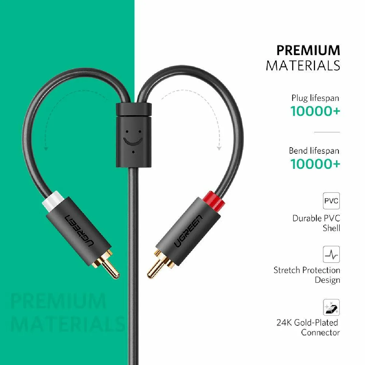 Ugreen Noir Câble Audio Jack 3,5 Mm Femelle Vers 2 Rca Mâles - 0,2 M