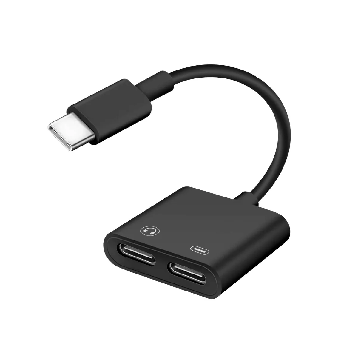 Avizar Noir Adaptateur Usb-C Mâle Vers Double Usb-C Femelle Audio Et Charge Compact