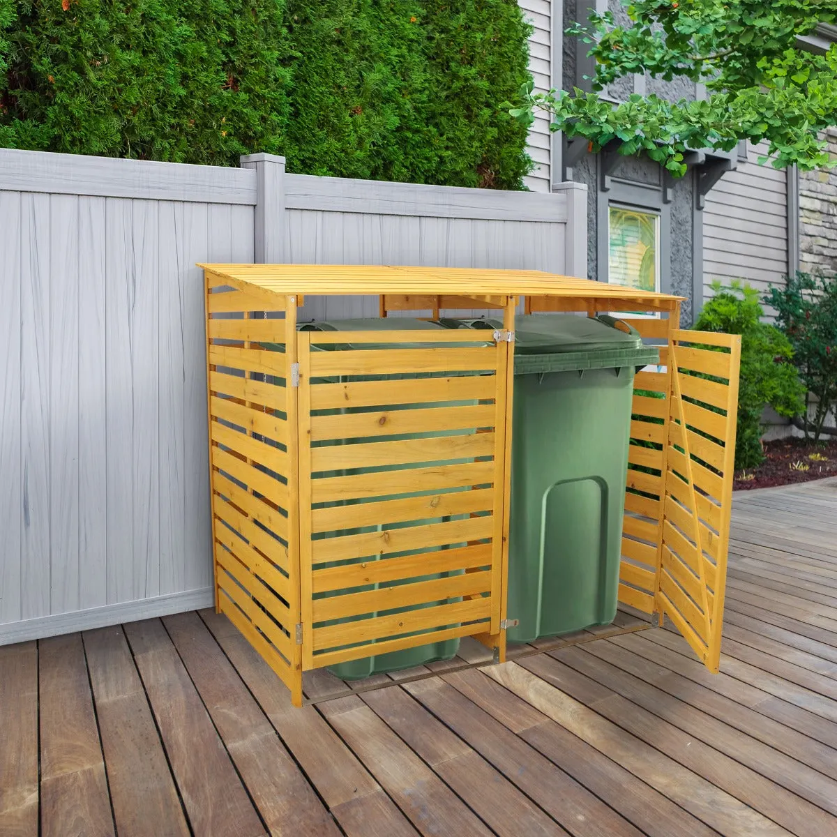 MONSTERSHOP Cache Poubelle Double en Bois