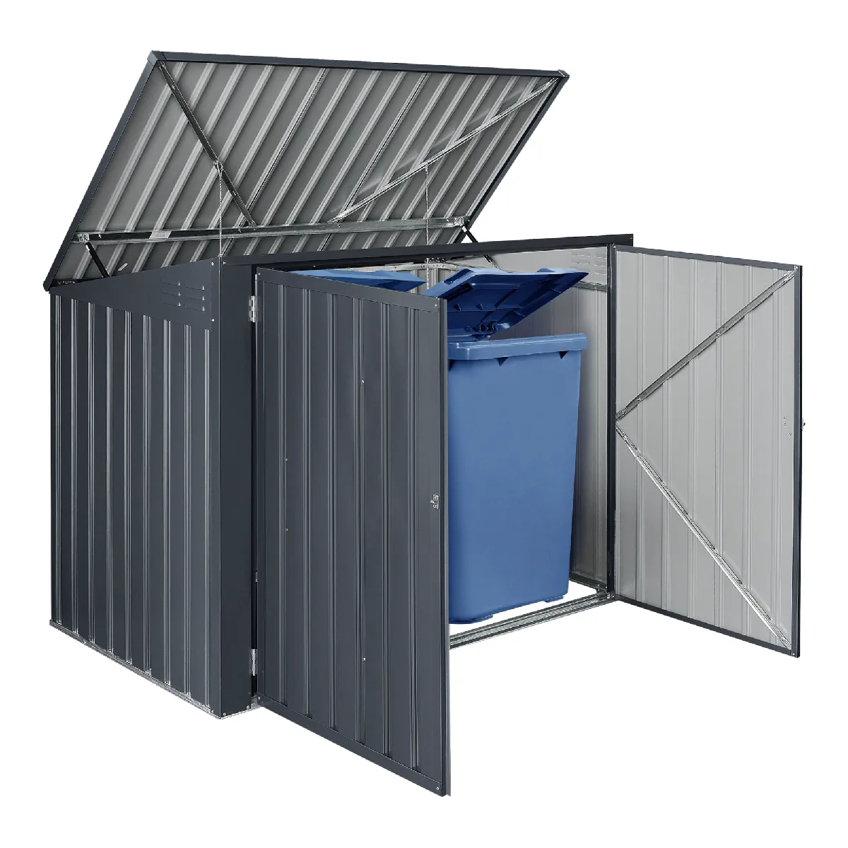 Cache Poubelle Verrouillable Abri de Jardin Polyvalent pour Outils d'Extérieur pour 2 Poubelles de 240 Acier Galvanisé à Chaud 173 x 101 cm