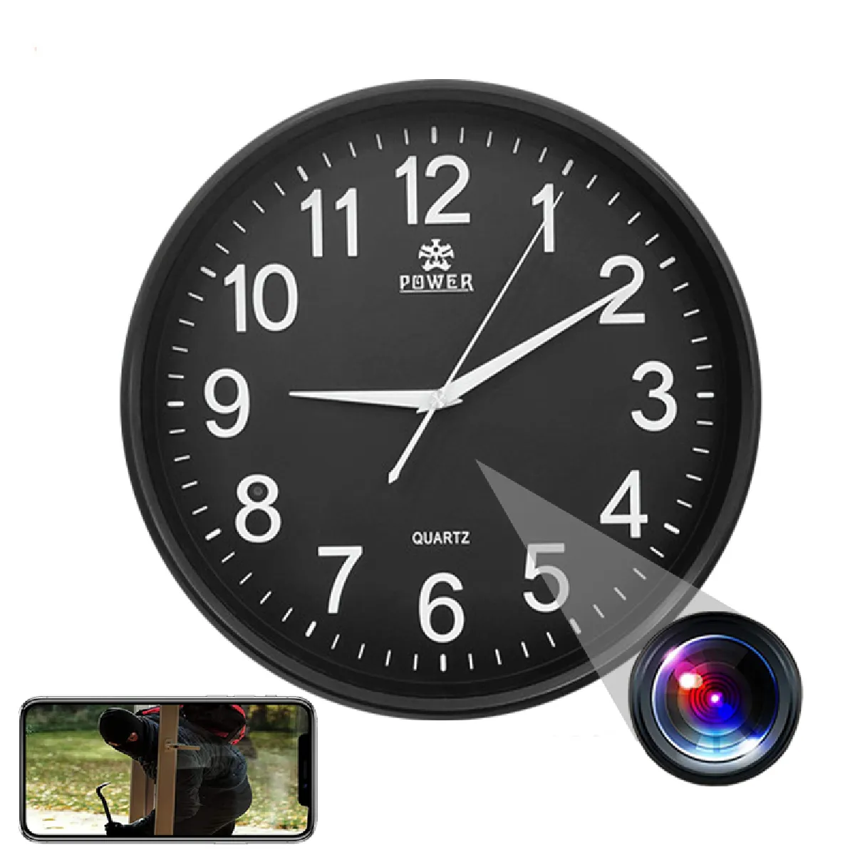 Yonis Horloge Murale Caméra Espion Wifi Fhd 1080P Vidéosurveillance Android Ios + Micro Sd 16 Go