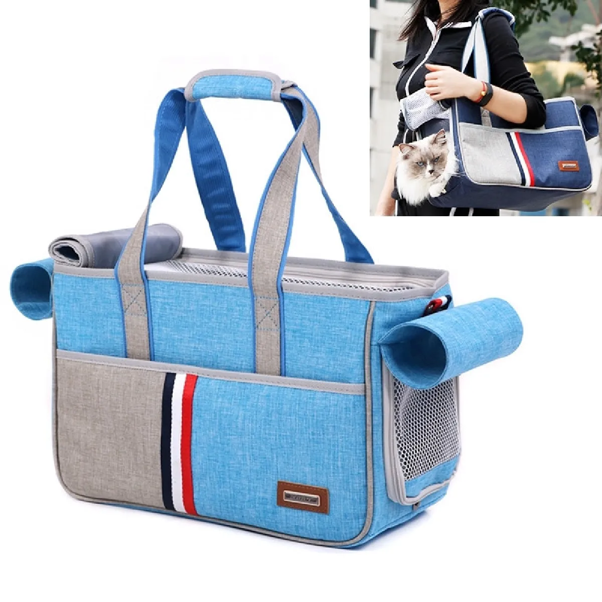 Comparer les prix de DODOPET Outdoor Portable Oxford Tissu Chat Chien Pet Carrier Bag Sac à main à bandoulièreTaille 43 x 19 x 26cm Bleu ciel