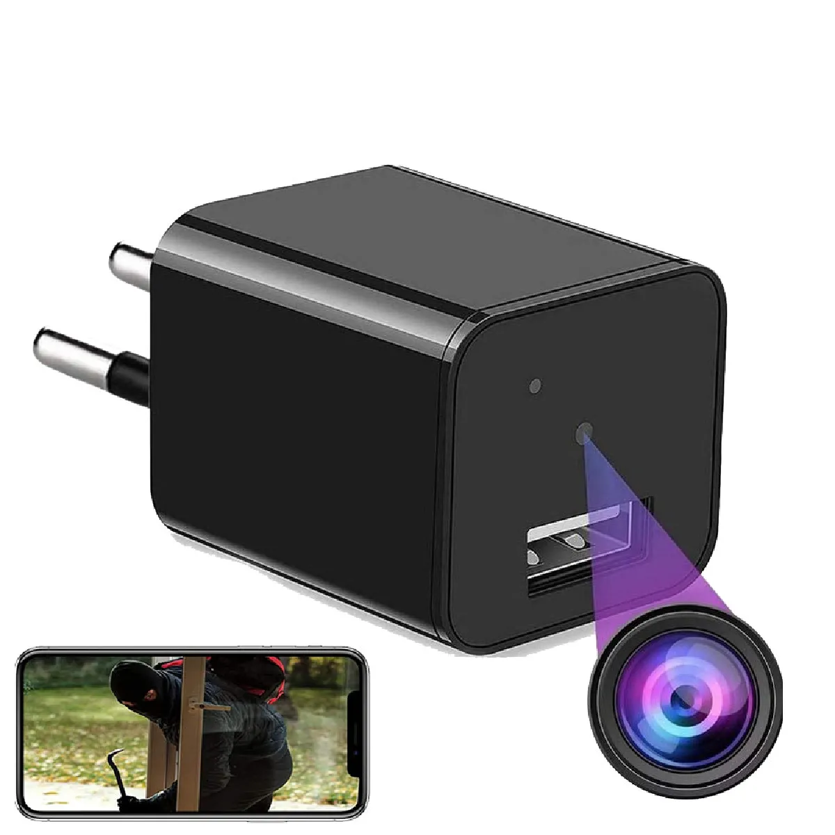 Prise Caméra Espion WiFi Full HD Vision Nocturne Détection Mouvement + SD YONIS