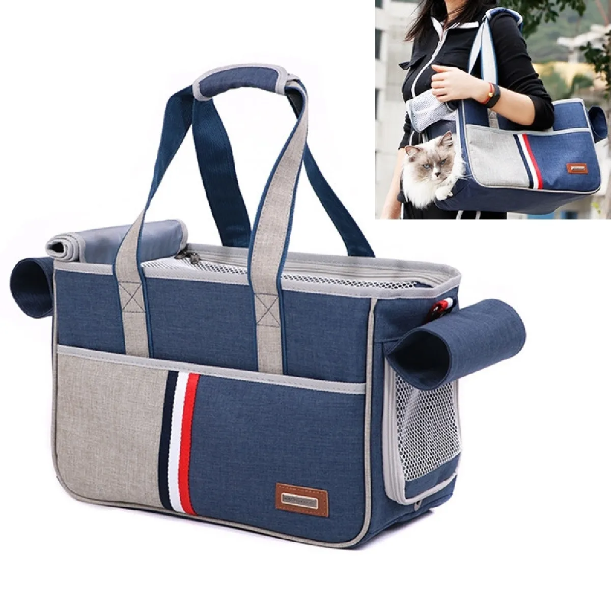 Comparer les prix de DODOPET Outdoor Portable Oxford Tissu Chat Chien Pet Carrier Bag Sac à main à bandoulièreTaille 43 x 19 x 26cm Bleu