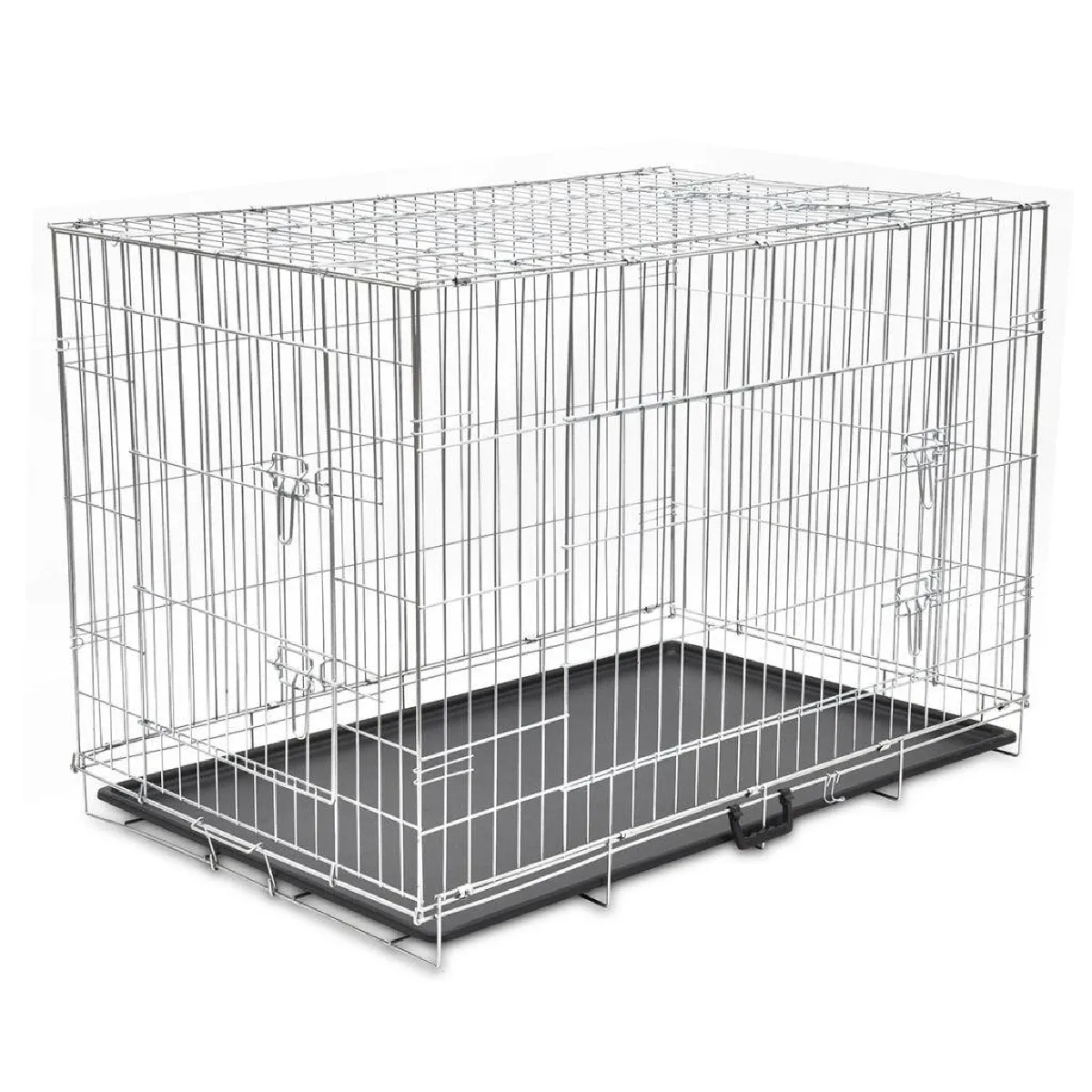 Helloshop26 Cage métallique pliable pour chien - 121 x 74 x 83 cm - Gris